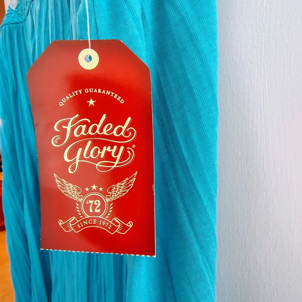 Faded Glory Maxi skirt in aqua blue with crochet trim waist (size 3X)
